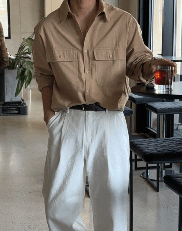 유얼 유니시티 투포켓 오버핏 코튼셔츠 (4color)
